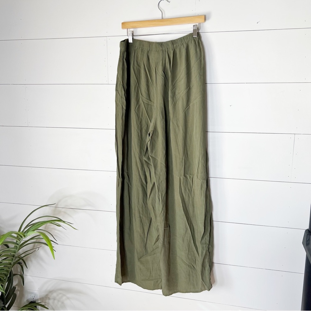 FLAX rayon/acetate lagenlook olive green wide leg pants
